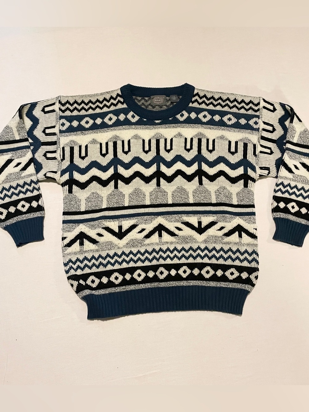 VTG 90s Riley Geometric Knit Grandpa Sweater Large